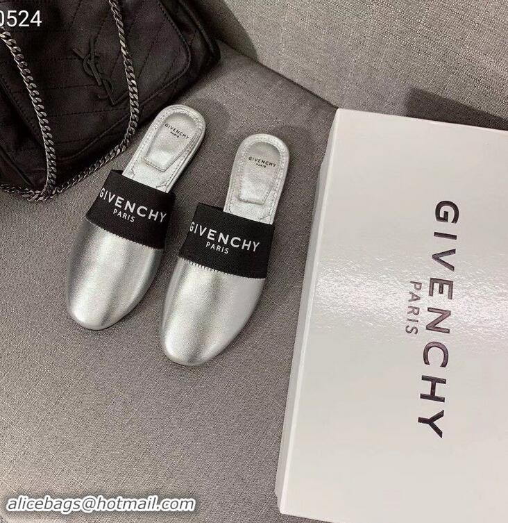 Best Price Givenchy Paris Leather Flat Mules G94216 Silver