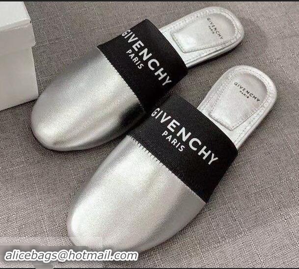 Best Price Givenchy Paris Leather Flat Mules G94216 Silver