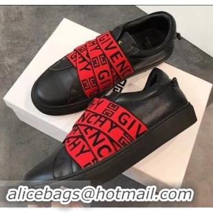 Shop Cheap Givenchy 4G Webbing Sneakers in Leather G94305 Black/Red 2019