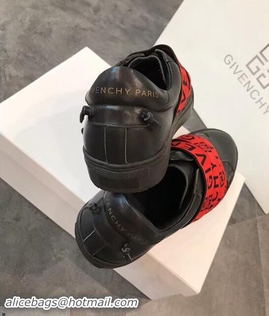 Shop Cheap Givenchy 4G Webbing Sneakers in Leather G94305 Black/Red 2019