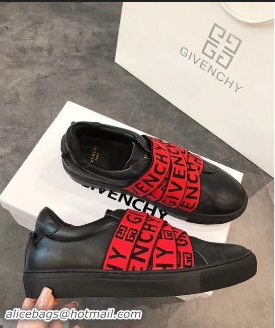 Shop Cheap Givenchy 4G Webbing Sneakers in Leather G94305 Black/Red 2019