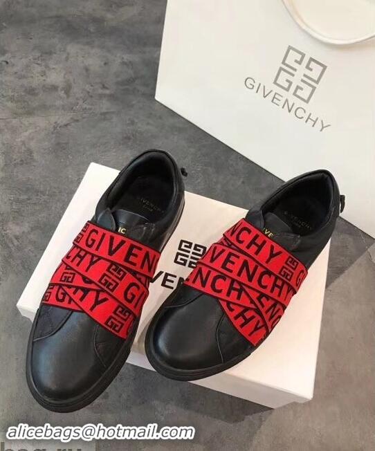 Shop Cheap Givenchy 4G Webbing Sneakers in Leather G94305 Black/Red 2019