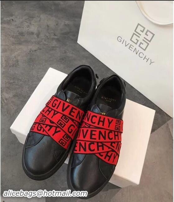 Shop Cheap Givenchy 4G Webbing Sneakers in Leather G94305 Black/Red 2019