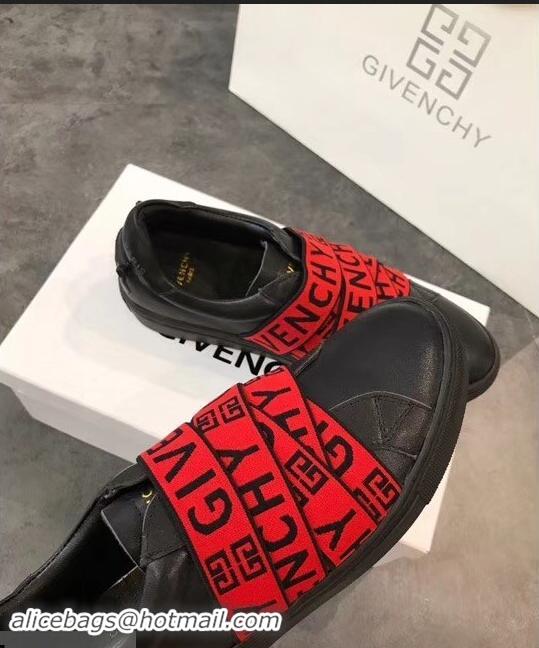 Shop Cheap Givenchy 4G Webbing Sneakers in Leather G94305 Black/Red 2019