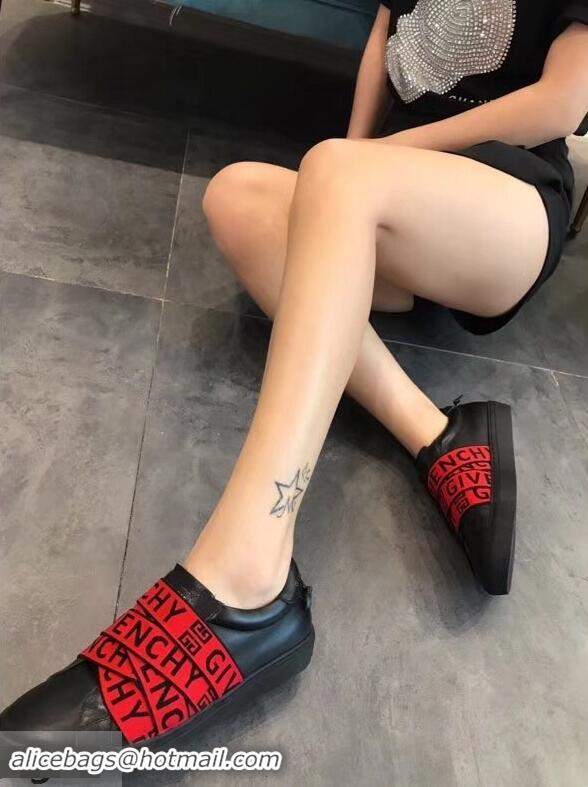 Shop Cheap Givenchy 4G Webbing Sneakers in Leather G94305 Black/Red 2019