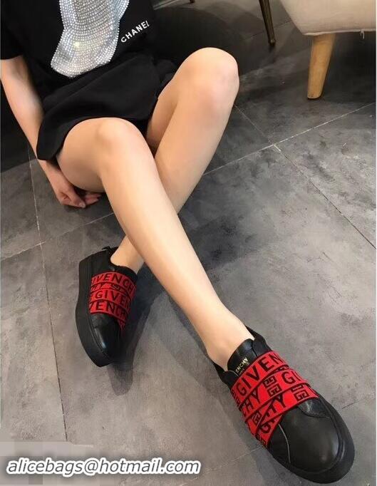 Shop Cheap Givenchy 4G Webbing Sneakers in Leather G94305 Black/Red 2019