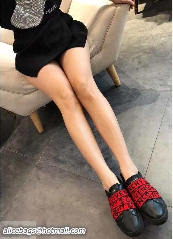 Shop Cheap Givenchy 4G Webbing Sneakers in Leather G94305 Black/Red 2019