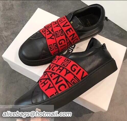 Shop Cheap Givenchy 4G Webbing Sneakers in Leather G94305 Black/Red 2019