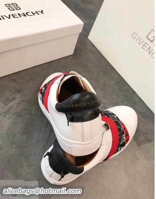 Discount Givenchy 4G Webbing Sneakers in Leather G94305 White/Black/Red 2019