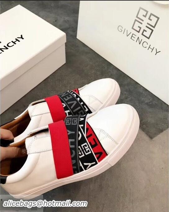 Discount Givenchy 4G Webbing Sneakers in Leather G94305 White/Black/Red 2019