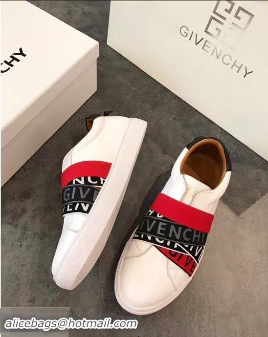 Discount Givenchy 4G Webbing Sneakers in Leather G94305 White/Black/Red 2019