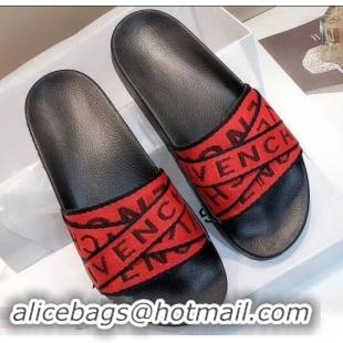 Crafted Faux Givenchy 4G Webbing Logo Slides Sandals G95008 Rubber Red 2019