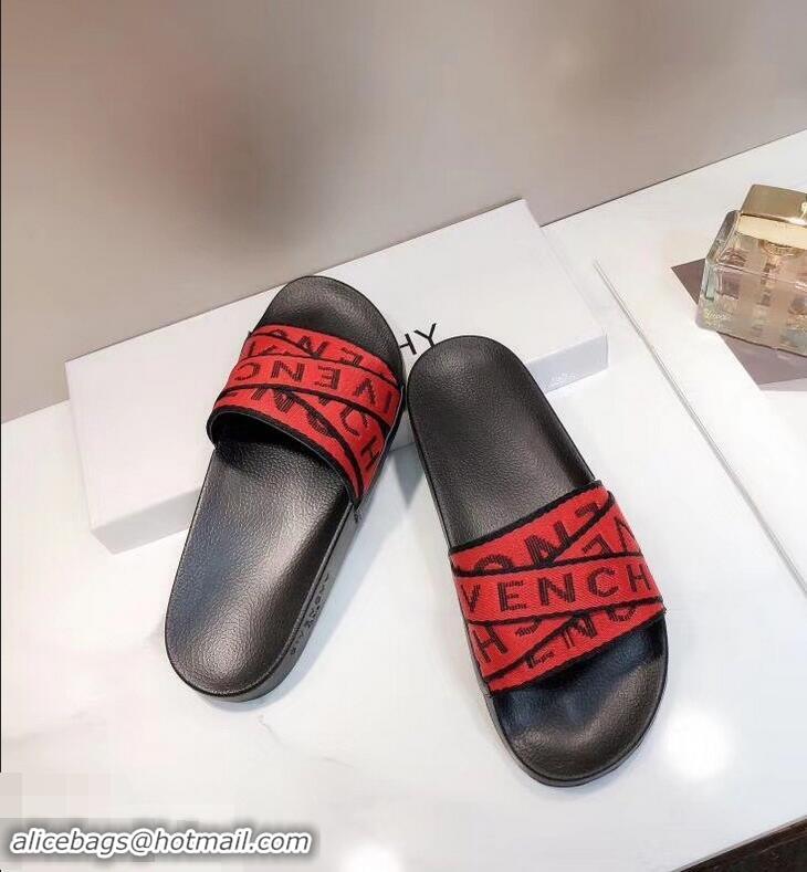 Crafted Faux Givenchy 4G Webbing Logo Slides Sandals G95008 Rubber Red 2019