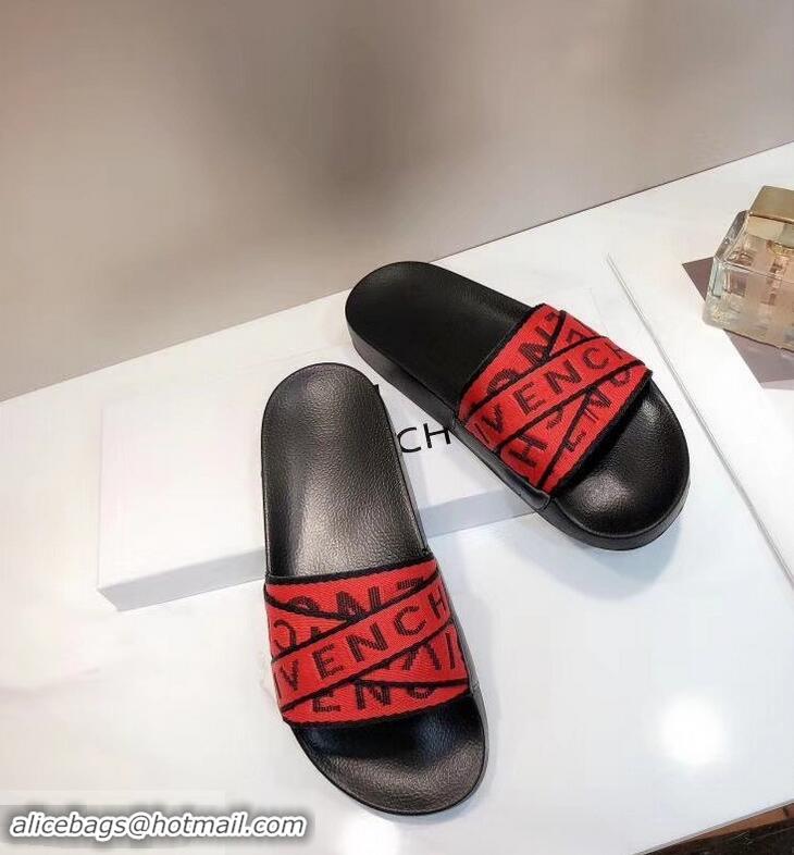 Crafted Faux Givenchy 4G Webbing Logo Slides Sandals G95008 Rubber Red 2019