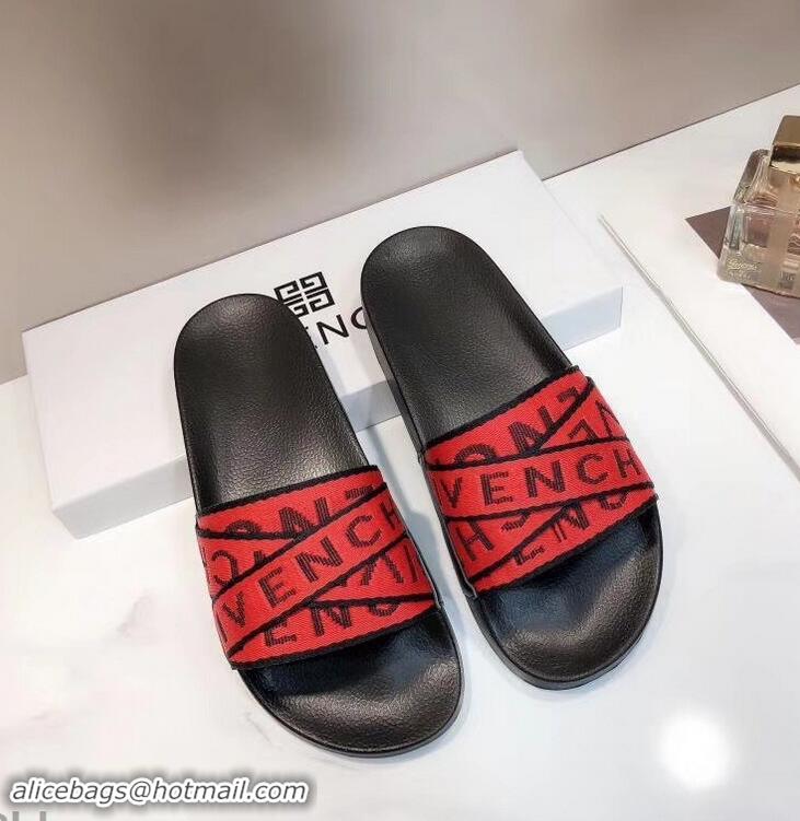 Crafted Faux Givenchy 4G Webbing Logo Slides Sandals G95008 Rubber Red 2019