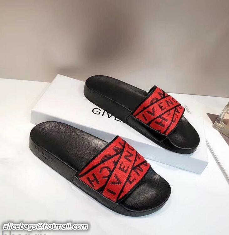 Crafted Faux Givenchy 4G Webbing Logo Slides Sandals G95008 Rubber Red 2019