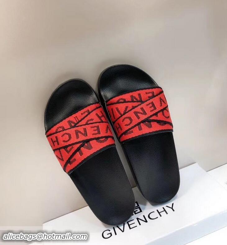 Crafted Faux Givenchy 4G Webbing Logo Slides Sandals G95008 Rubber Red 2019