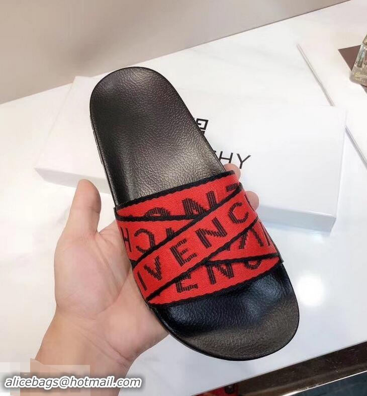 Crafted Faux Givenchy 4G Webbing Logo Slides Sandals G95008 Rubber Red 2019