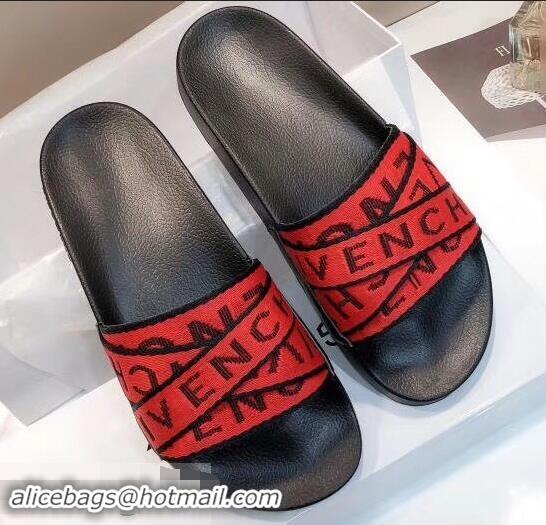 Crafted Faux Givenchy 4G Webbing Logo Slides Sandals G95008 Rubber Red 2019