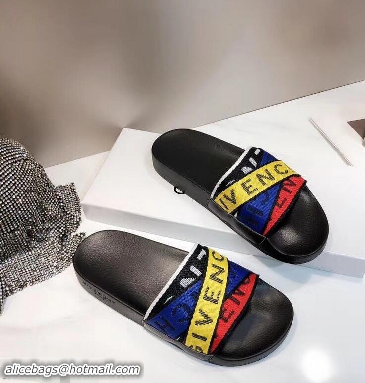 Hot Sell Givenchy 4G Webbing Logo Slides Sandals G95009 Rubber Multicolor 2019