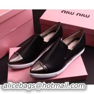 Elegant Imitation Miu Miu Leather Flat MM443 Black