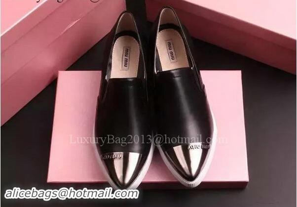 Elegant Imitation Miu Miu Leather Flat MM443 Black