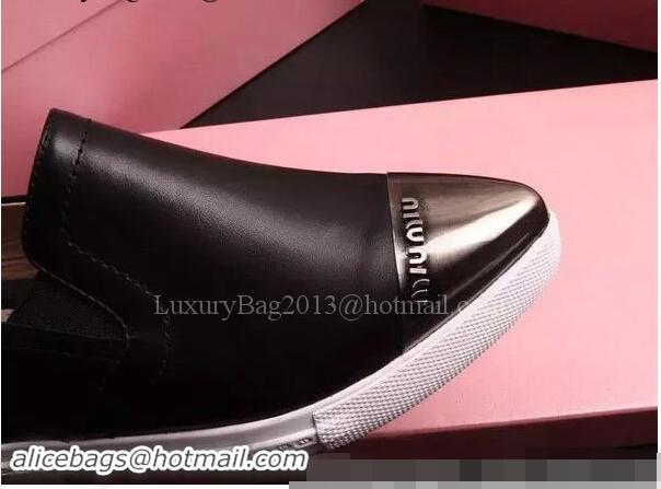 Elegant Imitation Miu Miu Leather Flat MM443 Black