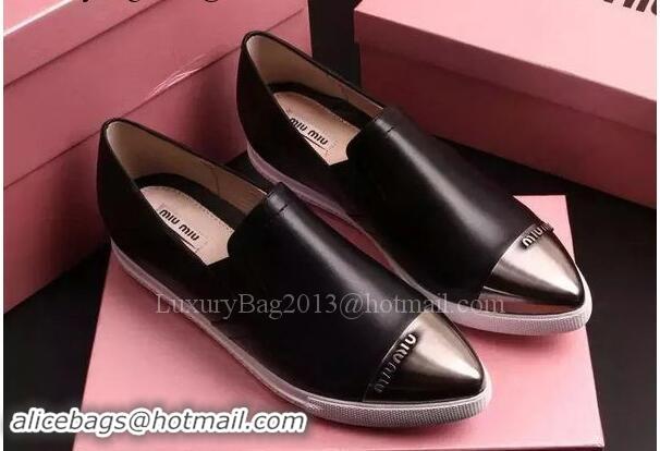 Elegant Imitation Miu Miu Leather Flat MM443 Black