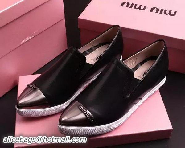 Elegant Imitation Miu Miu Leather Flat MM443 Black