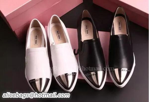 Elegant Imitation Miu Miu Leather Flat MM443 Black