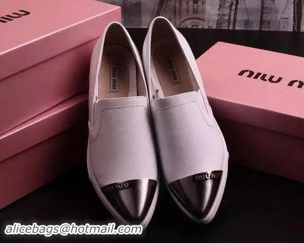 Fashion Discount Miu Miu Leather Flat MM443 White