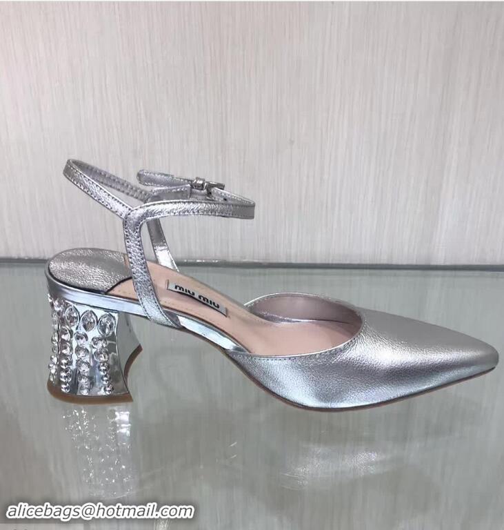 Spot Bulk MIU MIU CALFSKIN POINTY TOE DIAMOOND-STUDDED MM2220 SLIVER SANDAL