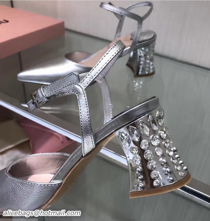 Spot Bulk MIU MIU CALFSKIN POINTY TOE DIAMOOND-STUDDED MM2220 SLIVER SANDAL