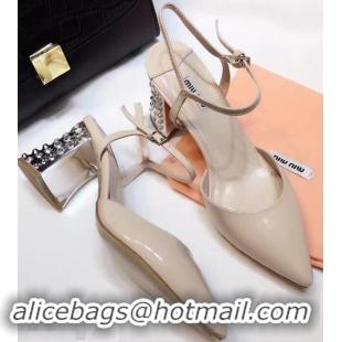 Buy Cheap MIU MIU SWAROVSKI CRYSTALS HEEL GOATSKIN PUMPS MM2810 APRICOT