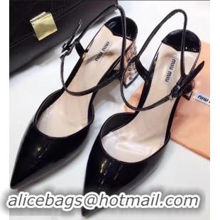 High Quality MIU MIU SWAROVSKI CRYSTALS HEEL GOATSKIN PUMPS MM2810 BLACK