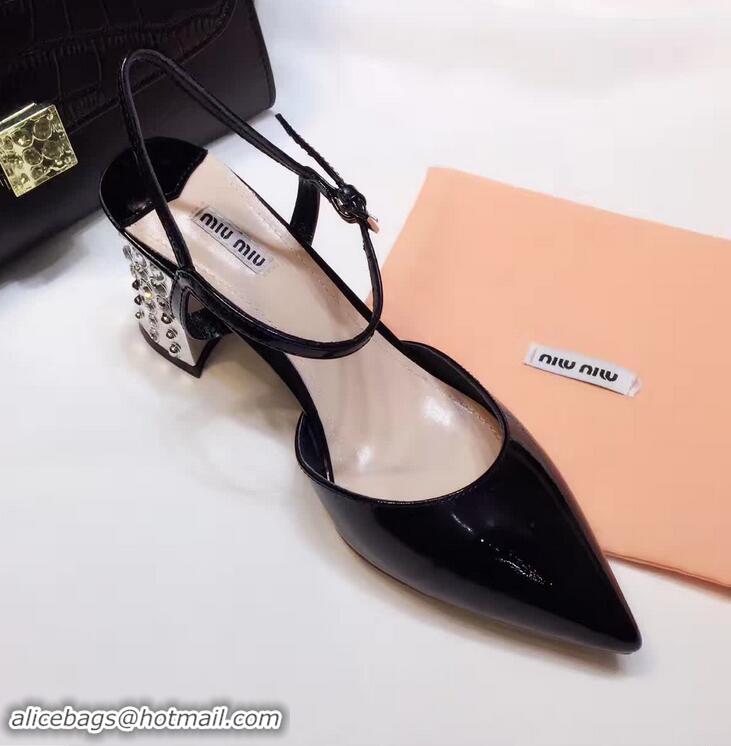 High Quality MIU MIU SWAROVSKI CRYSTALS HEEL GOATSKIN PUMPS MM2810 BLACK