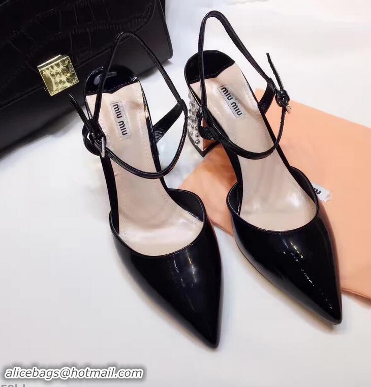 High Quality MIU MIU SWAROVSKI CRYSTALS HEEL GOATSKIN PUMPS MM2810 BLACK