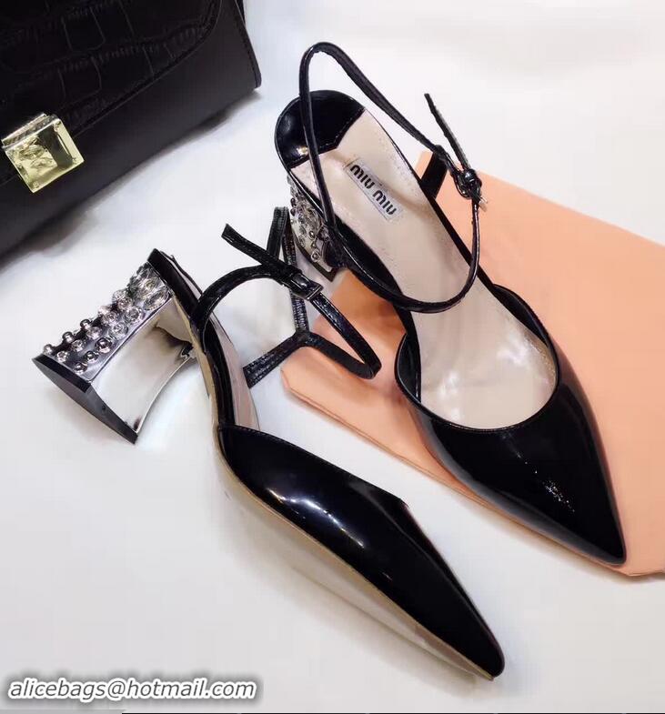 High Quality MIU MIU SWAROVSKI CRYSTALS HEEL GOATSKIN PUMPS MM2810 BLACK