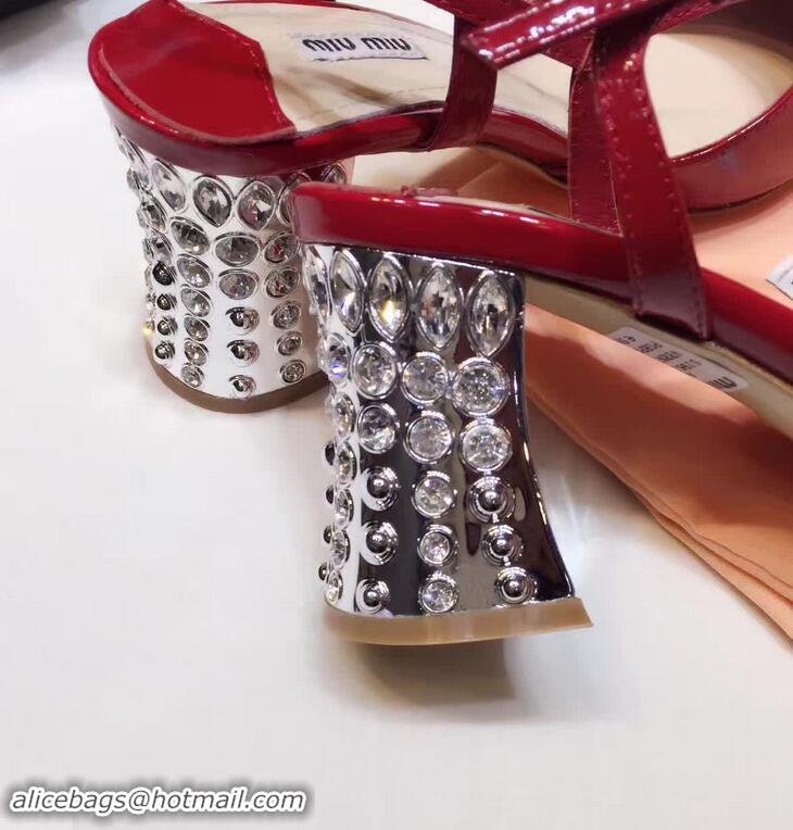 Imitation MIU MIU SWAROVSKI CRYSTALS HEEL GOATSKIN PUMPS MM2810 Red