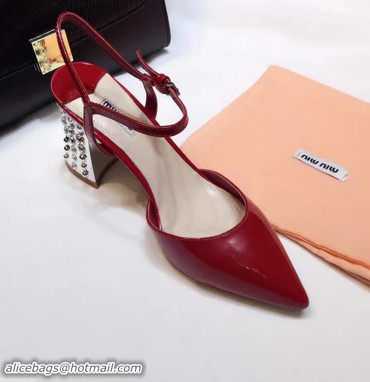 Imitation MIU MIU SWAROVSKI CRYSTALS HEEL GOATSKIN PUMPS MM2810 Red