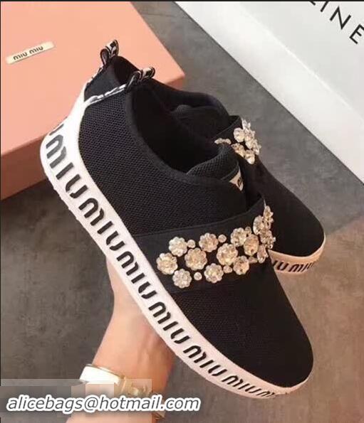 Cheapest Miu Miu Slip-on Sneakers Crystals MM8010 Black