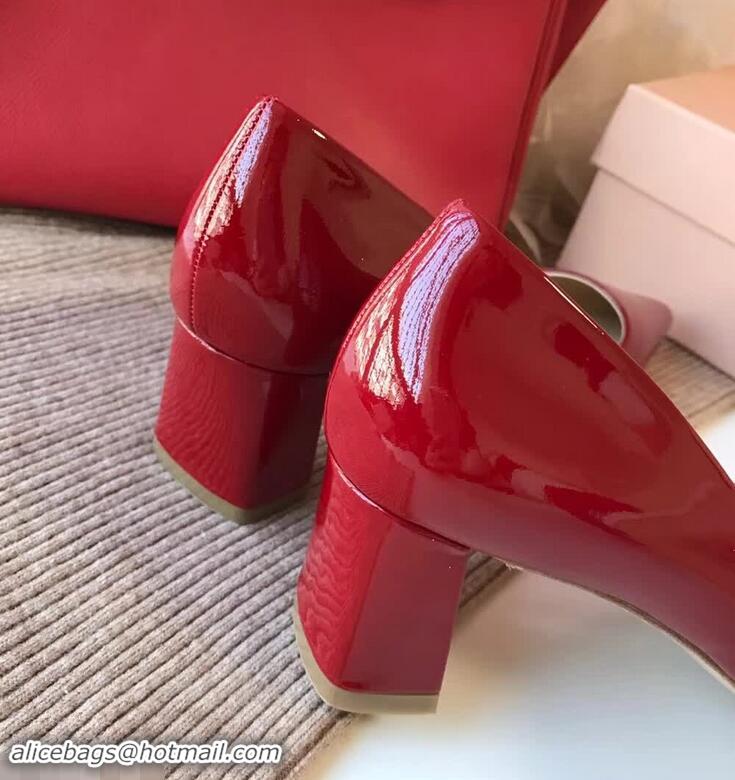 Spot Faux Miu Miu Patent Leather Pumps 50mm Heel MM8835 Red