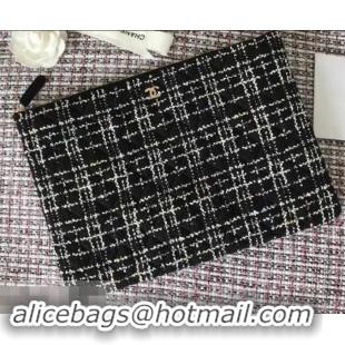 Promotion Chanel Cotton Tweed Classic Pouch Clutch Bag A82545 Black 2019