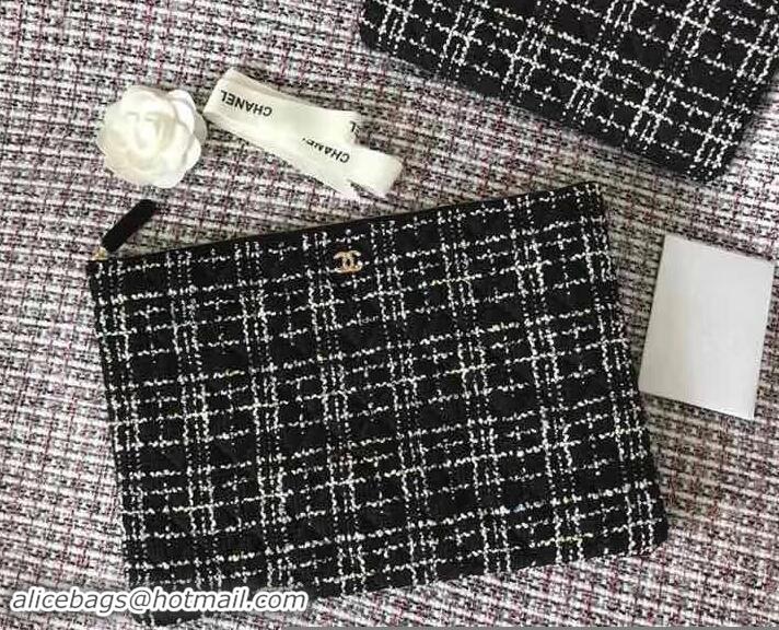 Promotion Chanel Cotton Tweed Classic Pouch Clutch Bag A82545 Black 2019