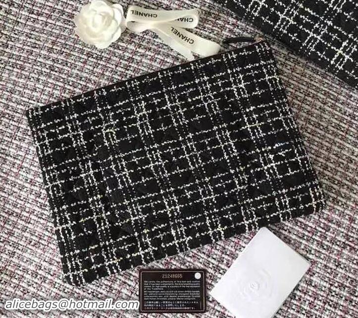 Promotion Chanel Cotton Tweed Classic Pouch Clutch Bag A82545 Black 2019