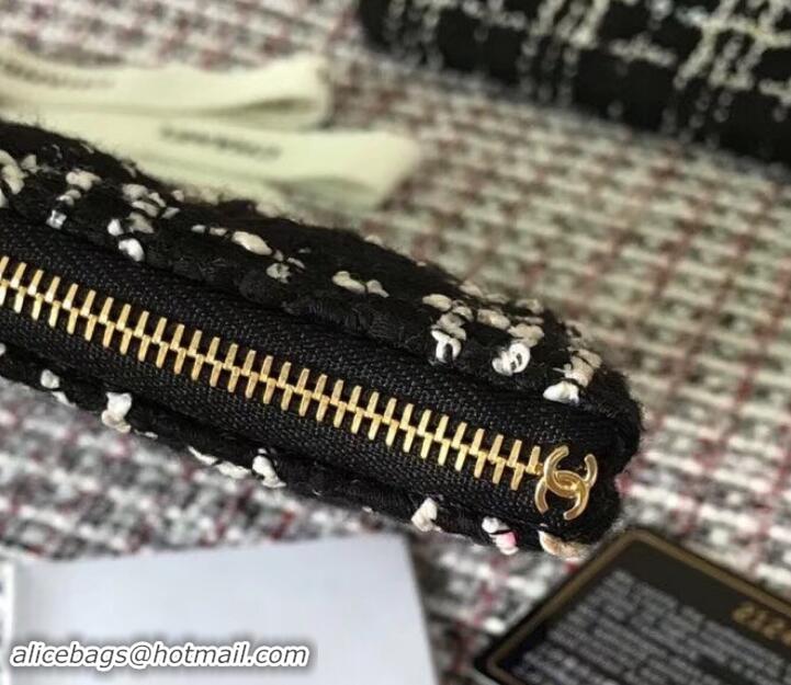 Promotion Chanel Cotton Tweed Classic Pouch Clutch Bag A82545 Black 2019