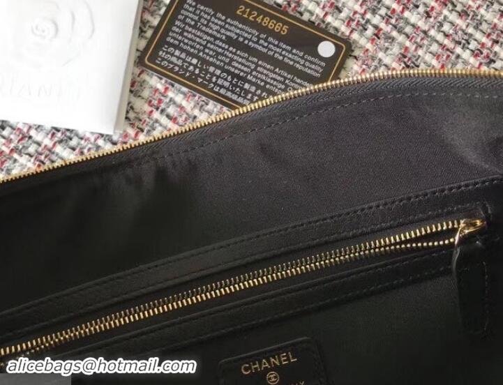 Promotion Chanel Cotton Tweed Classic Pouch Clutch Bag A82545 Black 2019