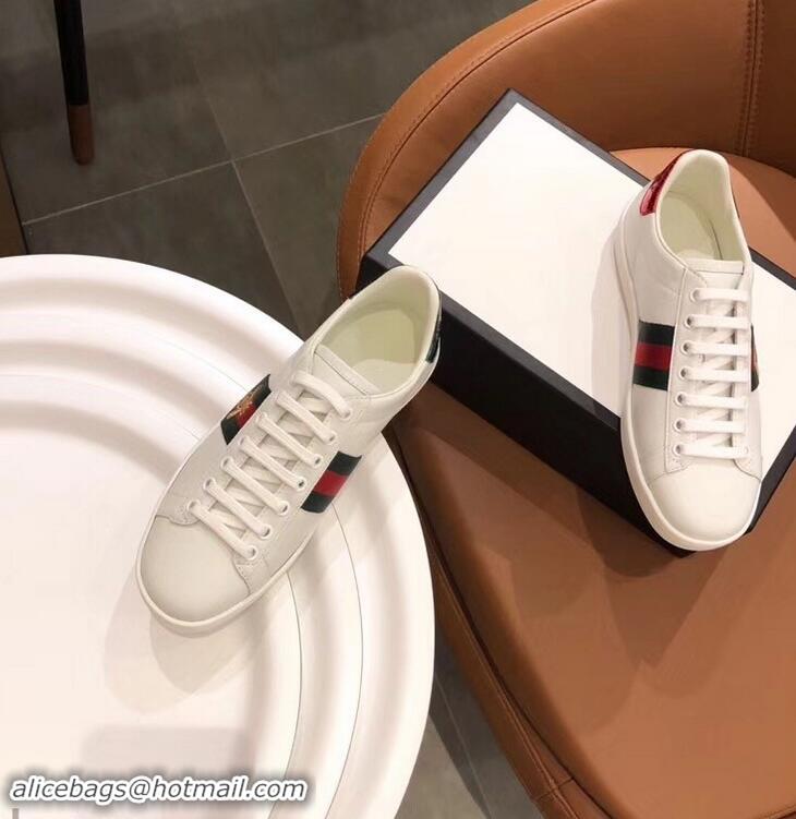 Low Price Gucci Ace Leather Low-Top Lovers Sneakers Green/Red Web Embroidered Bee G81615 White