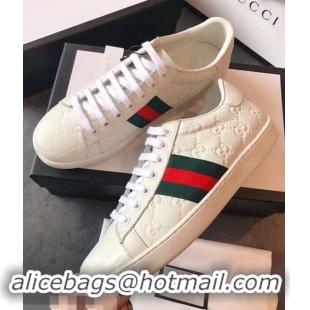 Promotion Gucci Ace Leather Low-Top Lovers Sneakers Web Signature G81637 White