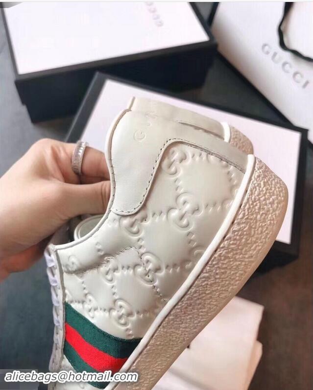 Promotion Gucci Ace Leather Low-Top Lovers Sneakers Web Signature G81637 White